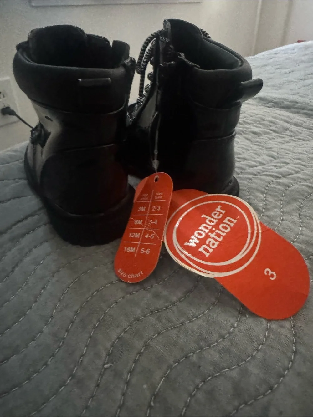 wonder nation Black Patent Toddler Lace-Up Ankle Boots
